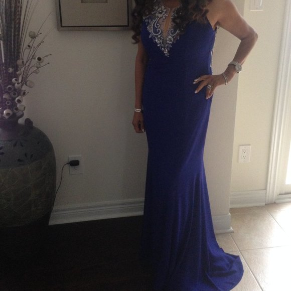 Royal Blue Janique Soirée Dress with Jewels - Picture 2 of 3